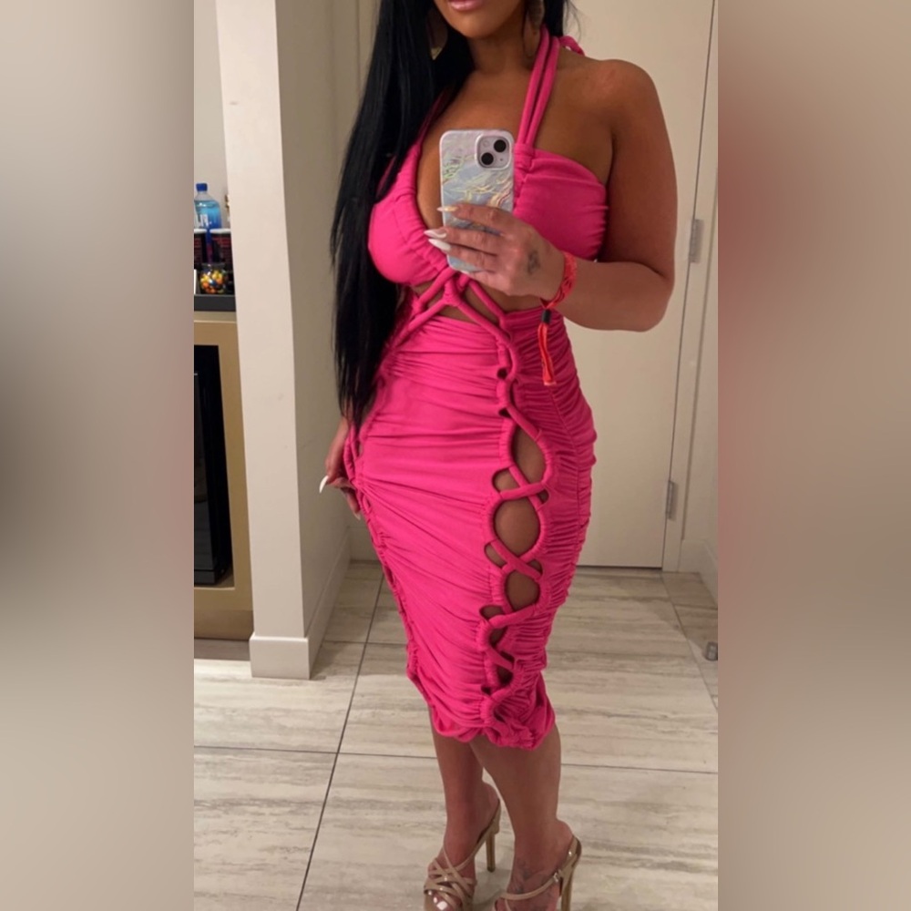 Pink Halter Cutout Dress